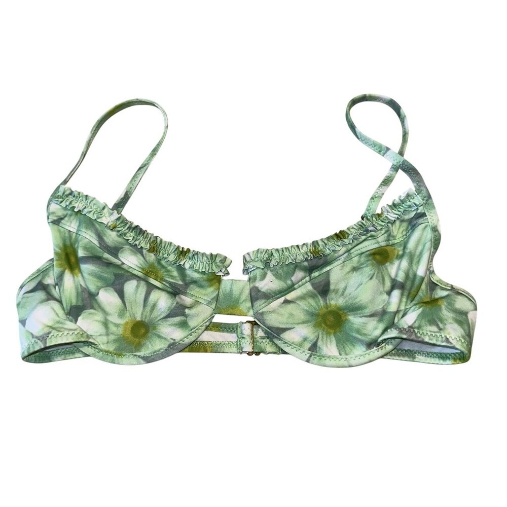 NWOT Heavy Manners Ruffled Up Underwire Green Bikini Top Women's X-Small XS